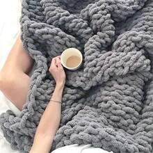 1Pc Large Thick  Chunky Knit Throw Blanket,50"X 60", Bulky Plush Cat Tail Yarn Blanket, 100% Handmade With Soft Chenille Yarn, Fluffy Soft Thumb Jumbo Yarn For Crocheting,4lbs Thick Knitted Blankets For Couch Sofa Bed Home Decor.(Dark Grey) - Dark grey01 - 查看 4