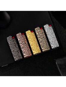 1 pieza Funda para encendedor con textura y relieve, ajuste para encendedores BIC J6 de tamaño completo - Soporte para encendedor de metal resistente y con estilo, a prueba de viento y minimalista vintage - Multicolor - Ver 11