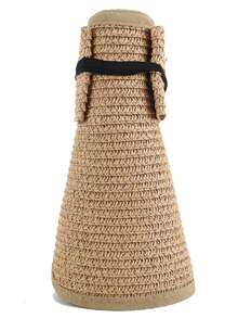 Women's Sun Visor Hats Wide Brim Straw Beach Hat Ponytail Hats For Women Foldable Floppy - A - View 10