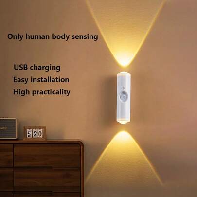 1个RGB渐变LED感应夜灯，LED白色猫眼夜灯，氛围灯，人体感应夜灯，壁灯，可充电夜灯，3种颜色和RGB模式可选，USB充电，3米感应距离，适用于家居、办公室和派对装饰，衣柜、入口、走廊、阳台、阅读照明、派对照明，彩虹灯光效果，家居装饰，房间装饰，可充电壁灯，夜灯，灯，壁灯