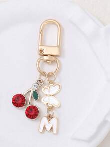 1 件可爱甜美亚克力樱桃字母钥匙扣不锈钢 26 个字母钥匙圈适用于手提包背包汽车钥匙 - 优雅女士节日礼物。背包装饰钥匙扣 - 彩色 - 查看 23