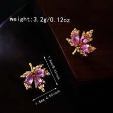 1 Pair Women's Fashionable Earrings, Elegant & Luxurious Maple Leaf Shaped Copper Inlay Synthetic Zirconia, Suitable For Daily, Party, Festival And Couple Gift
