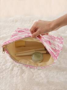 1pc Portable Cosmetic Bag, Ocean Series Shell & Starfish Pattern Double-Sided Printed Travel Zipper Cosmetic Pouch, Multi-Functional Toiletry Storage Bag,Fall Decor,Autumn Decor,Room Decor