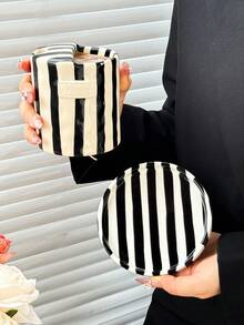 1 pieza Taza de café cerámica con asas y diseño de rayas verticales, forma asimétrica al estilo minimalista europeo, hecha a mano con alta estética, taza multiusos y aislada, adecuada para el hogar, restaurante, café, fiesta y como regalo - Multicolor - Ver 12