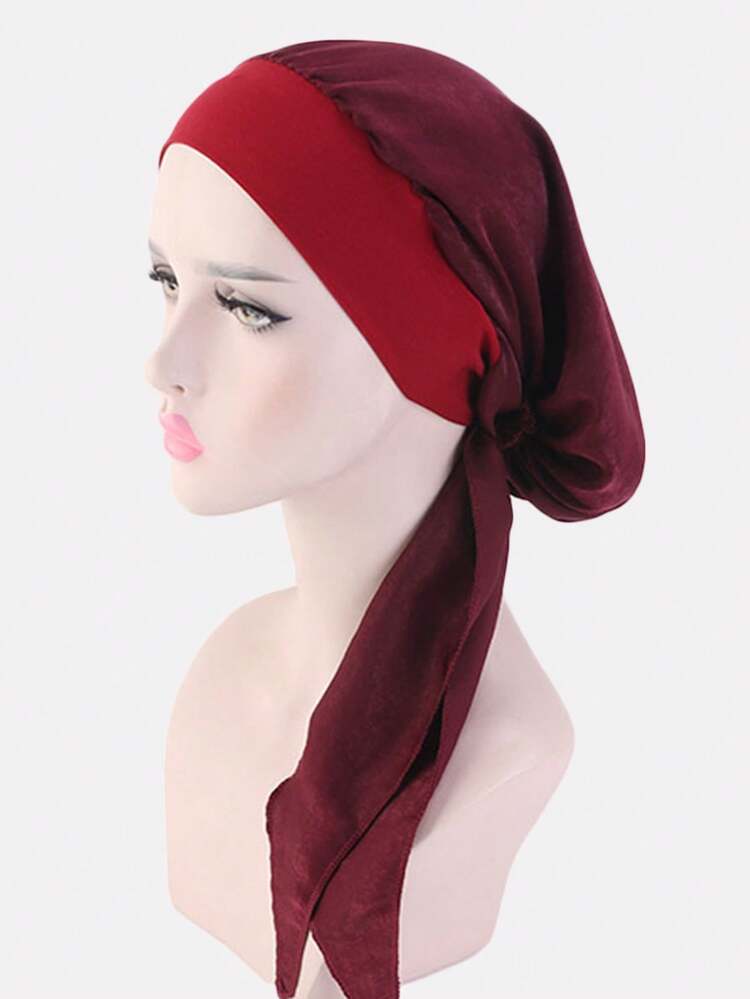 1 件女士弹性宽边仿丝头巾帽、睡帽、女士海盗帽、护发帽，适合日常使用 - 純色系 - 查看 11