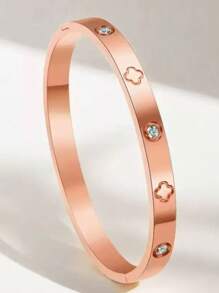1pc Women's Lucky Flower Bangle, 18K Gold Plated Stainless Steel, Gift For Valentine's Day Lover