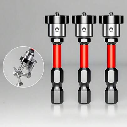 高强度磁性定位钻头 | 防滑抗冲击设计，用于天花板/木工的黑钢十字螺丝刀头，防水地板安装工具，适用于天花板木工 - 黑钢十字螺丝刀头，防水，适用于木质/硬地板、办公室使用、万圣节和圣诞节礼物、圆形螺丝刀工具