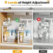2 Pack Under Sink Organizer 2Tier Pull Out Cabinet Organizer Elegant Acrylic Under Sink Storage Shelf For Kitchen Bathroom Cabinet LShaped Adjustable Height For Maximum Space EfficiencyWhite - White - View 6