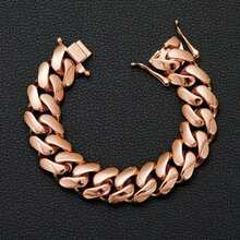 2025 New Monaco Rose Gold 8/10/12/14/16/18/20/22mm Width Miami Cuban Link Thin Chain Men&Women Bracelet Stainless Steel Chain+Brass Clasps 18K Rose Gold Plated Strong - Rose Gold - View 5