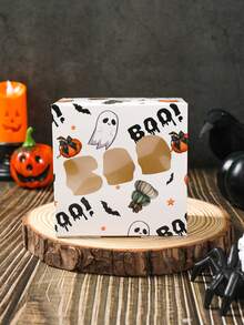 6 件带窗口的万圣节礼品盒，幽灵南瓜鬼蝙蝠黑猫设计万圣节糖果袋，不给糖就捣蛋，万圣节礼品包装盒，万圣节装饰，家居装饰，万圣节快乐装饰，万圣节礼物，万圣节派对用品，节日礼品袋，节日派对礼品