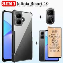 三合一套装：适用于 Infinix Smart 10 智能手机的保护壳、屏幕保护膜、防窥磨砂膜和镜头保护膜、全屏钢化玻璃、防摔手机壳 - (9D Soft film)3IN1 - 查看 2