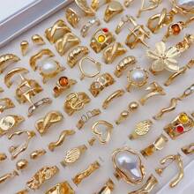 20 件/包夸张花卉不对称形状合金戒指套装，复古优雅仿珍珠混合风格多件可调节戒指，派对婚礼日常佩戴手指配饰，时尚珠宝最佳礼物，随机搭配