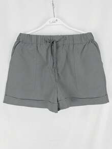 Women's Solid Color Simple Daily Casual Shorts  Plain    Casual    Pocket  Knot  Drawstring - 深灰色 - 查看 2