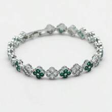 1pc Fashionable Colorful Four-Leaf Clover Copper Zirconia Bracelet For Men, Punk Hip-Hop Men's Bracelet, Suitable For Daily Wear