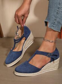 Elegant Fashion Casual Versatile Daily Commute Solid Color Casual Commute Outdoor Party Elegant Party Holiday Fashion Knitted Lace-Up Women's Thick Bottom Wedge High Heel Shoes, Autumn, Festival, Wedding, Holiday, Party, Indoor & Outdoor, All Seasons