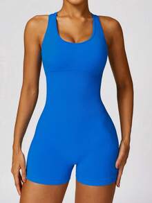 Yefecy 瑜伽基本款纯色罗纹针织无缝运动连体衣，罗纹纯色时尚运动连体裤，高弹力瑜伽紧身衣，女士运动服，春夏塑身紧身衣