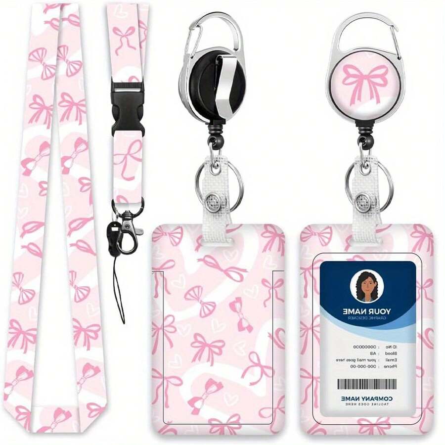 1 Piece ID Badge Clip With Lanyard - Stylish ID Card Clip With Retractable Lanyard - Soft Fiber, Sturdy Keychain, Wallet - Nurse, Teacher Badge Clip, School Supplies,Back To School - one-size - View 1
