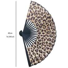 Joivida 优雅豹纹黑色边框折扇 - 时尚公主主题，轻巧便携，女士手持扇 | 公主主题扇 | 轻巧扇 - 彩色 - 查看 3