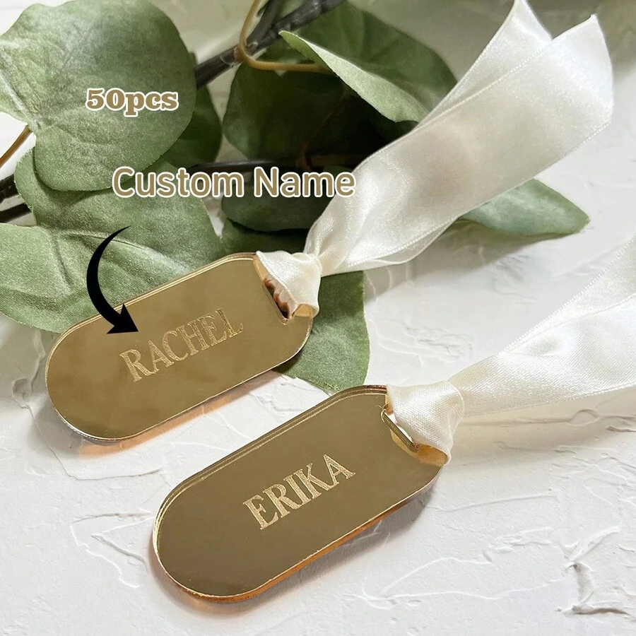 50-Piece Personalized Oval Acrylic Name Tags, Acrylic Place Cards With Ribbons, Custom Nameplates For Formal Dinner Table Settings. - Multicolor - View 1