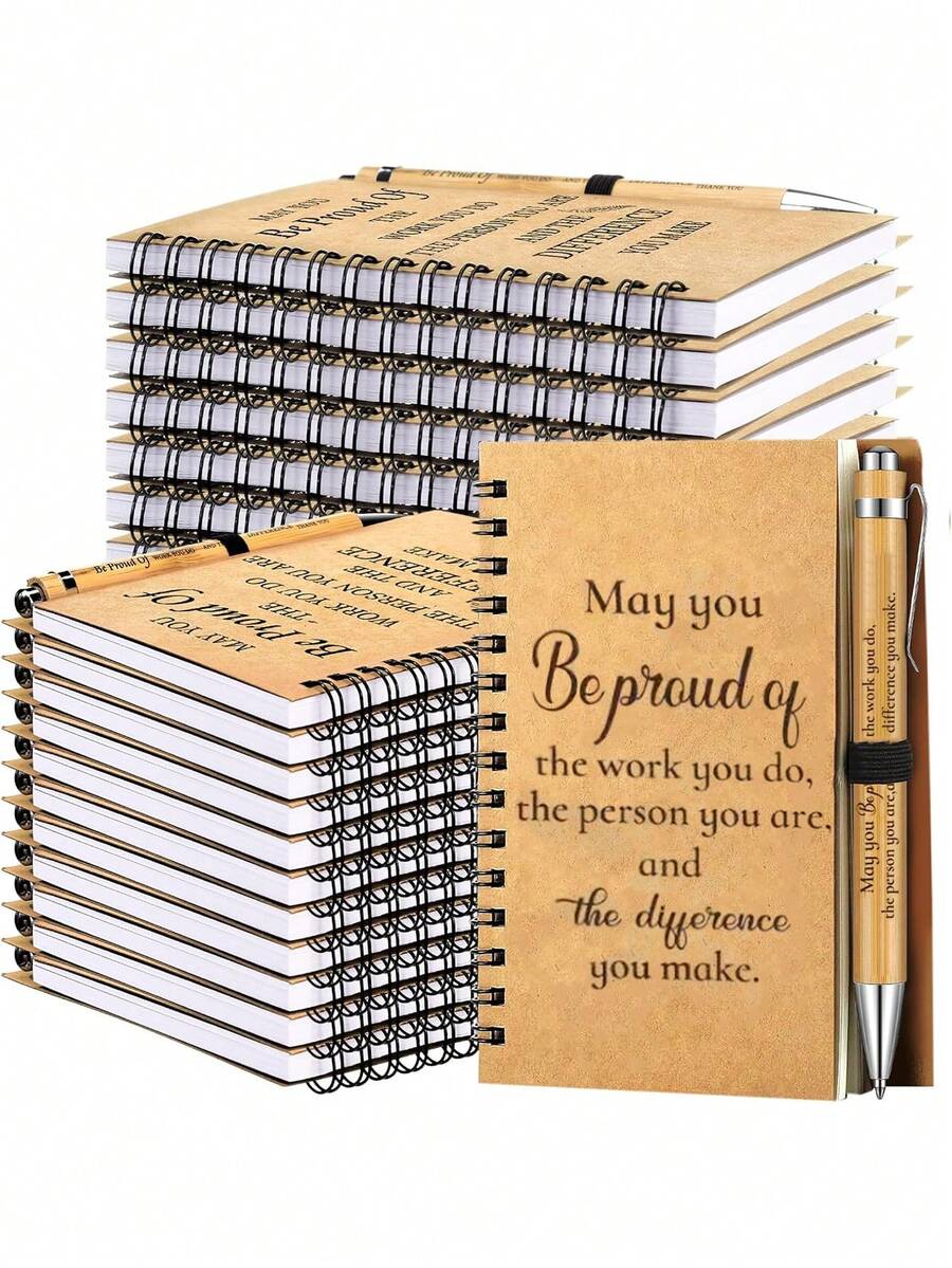 20 Sets (10 Pcs/Set) Employee Team Appreciation Gift Set - Includes Motivational Bamboo Ballpoint Pen And Spiral Inspirational Notebook, Employee Appreciation Notebook, Mini Spiral Inspiration Notebook, Appreciation Gift Wholesale, Ramadan Gift, For Volunteers, Teachers, Nurses, Team Building, Birthday, Retirement, Holiday Office Appreciation Gift (20/12/2pcs) - Multicolor - View 1