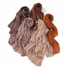 1pc Women Classic Solid Color Rose Embossed Pleated Scarf, Lightweight Breathable Casual Elegant, Suitable For Outings, Daily Wear, Fashion Traveling, Shawl
