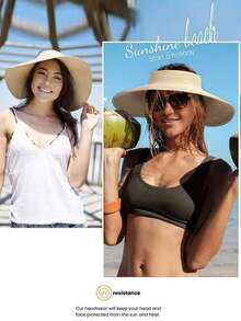 Women's Sun Visor Hats Wide Brim Straw Beach Hat Ponytail Hats For Women Foldable Floppy - A - View 3