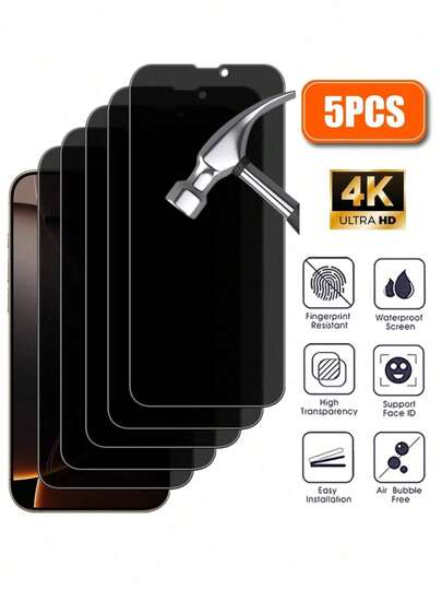 5 Pieces Privacy Tempered Glass Screen Protector For IPhone 17/15/16/14/11/12/13 Pro Max, Anti-Peep Tempered Glass, Compatible With IPhone XS Max/XR/X/15/7/8 Plus/SE/16e Birthday Gift, Family, Friends Anti-Peep, Mobile Screen Protector, Mobile Phone Accessories