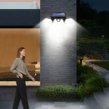 Solar Powered Wall Light With Human Body Sensor, IP44 Waterproof, 3 Heads 74 LED Chips, 270° Wide Angle Lighting, Built-In 18650-800mAh Li-Ion Battery, Durable For Yard, Garage, Street, Park, Outdoor Use - Black - View 9