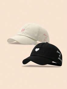 Love Embroidery Children's Baseball Cap For Spring Summer, Empty Top Baseball Cap For Girls, UV Ion Sun Hat For Ponytail, Spring And Autumn Sun Hat For Daily Outdoor Activies, For 3-10 Children - Multicolor - View 24