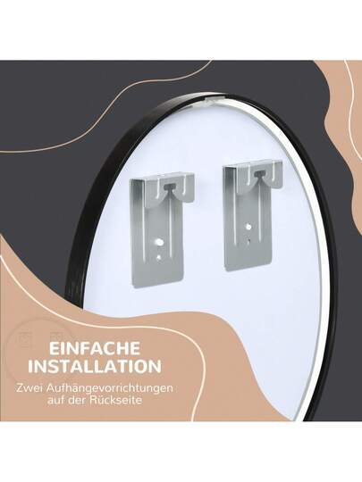 Kleankin Bathroom Mirror, Round Spiegel Aluminum Frame, 50 Wand Living Room, Bedroom, Bathroom, IP44, view 3