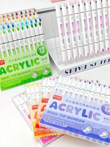 12 色双头丙烯颜料笔套装，肤色和粉色，240 种可混合颜色，适合美术学生在石头、玻璃、织物、鞋子等上进行 DIY 绘画。