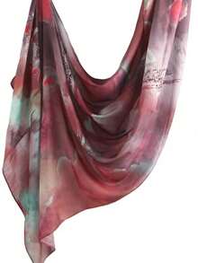 1pc Women Fashion Bohemian Ink Painting Navy Blue Marble Print Veil Hijab, Casual Street Wear Hijab For Daily Use, Autumn Headband - Rose Red - View 3