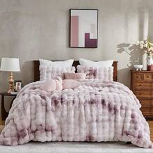 Comforter Set 3 Piece, Plush Fluffy Bedding, Geometric Pattern, Lightweight Bedspread Blanket All Season, Faux Comforter - Tie Dye-pink Purple - View 1