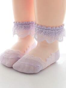 1/3 双女孩白色薄网眼蕾丝荷叶边短袜，透气针织面料，Ins/公主风格，适合派对、度假、休闲装、上学、儿童节礼物、春夏季 - 白色 - 查看 3