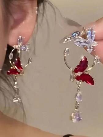 1 par elegant lila fjäril med långa tofsörhängen, mångsidig för dagligt bruk