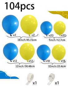 104pcs Royal Blue And Yellow Balloon Flower Ring Set, Different Sizes 18/12/105 Inches Balloons, Suitable For Birthday Wedding Anniversary Bachelor Party Graduation Ceremony Theme Party Decoration