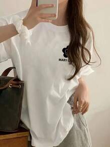 Made In Japan, Spring/Summer Cotton, Round Neck, Loose Fit, Versatile, Simple, English Print Short-Sleeve T-Shirt