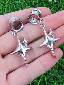 2pcs Stainless Steel Barbell Plug Earrings, 10mm Diameter, Suitable For Daily Wear, Party & Gift