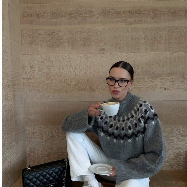 Jersey de cuello alto estilo Fair Isle para mujer VIBEWAVE, Top tipo suéter con ajuste holgado y relajado para el invierno