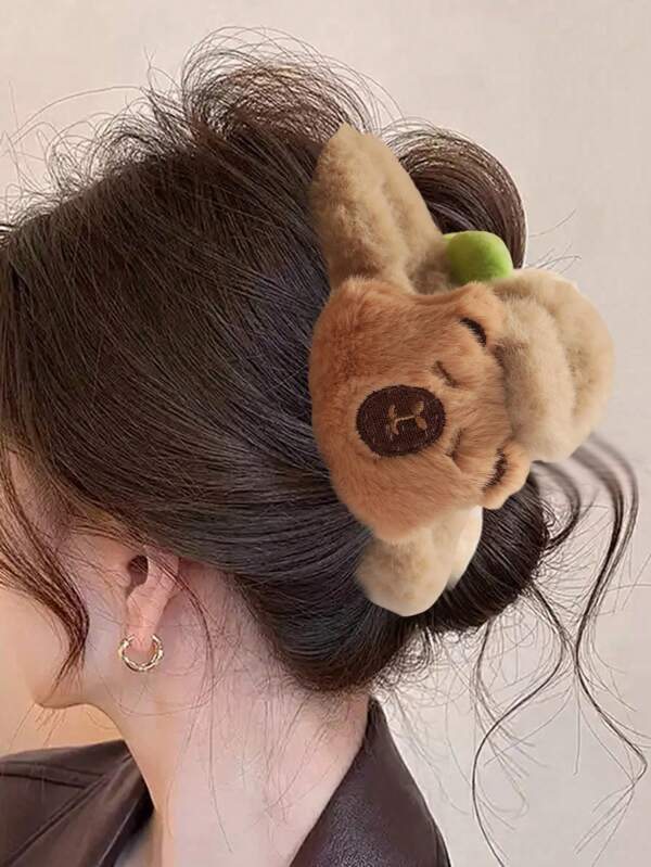 1 Peça Presilha de Cabelo Grande em Formato de Capivara, Presilha Grande em Formato de Garra de Tubarão, Acessório de Cabelo Fofo em Formato de Tartaruga de Pelúcia