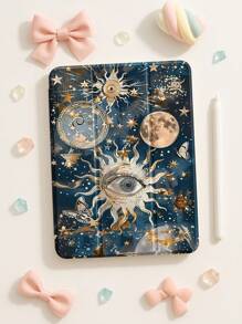 Beautiful Moon Planet Butterfly Pattern Transparent Silicone Shock-Absorbing Stand With Pen Slot, Suitable For Galaxy Tab A8 10.5, S6 Lite 10.4, S7/S8/S9Inch. It Supports Sleep Awakening As A Holiday Gift