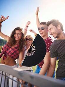 1把女士折叠手扇 - 武术扇 - 大号折叠扇 | 尼龙布复古扇，中国功夫太极舞装饰手扇，非常适合返校、毕业、派对和舞蹈活动 - 绝佳的礼物选择。 - 彩色 - 查看 4