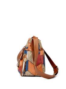 Bolso de hombro de mujer de PU con bloques de color y parches, de gran capacidad con múltiples bolsillos, bolso cruzado para compras, casual, para vacaciones y viajes, bolso de mensajero versátil con monedero y bolsa cuadrada plisada para ir al trabajo diario