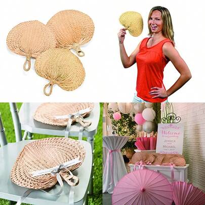 Natural Raffia Hand Fans Boho Or Tropical Party Favors And Supplies 12 Pieces Multiple Sizes 9.5 And 12.75