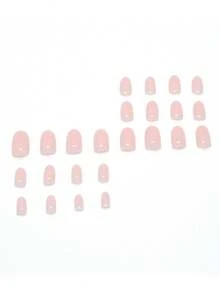 24 Peças Unhas Acrílicas Ovais Rosa e Nude, Pontas de Unhas Artificiais de Estilo Japonês Minimalista e Elegante com Lixa de Unhas e Cola, Adequadas para Senhoras de Escritório e Uso Diário, Suprimentos de Unhas - Rosa Bebê - Visão 4