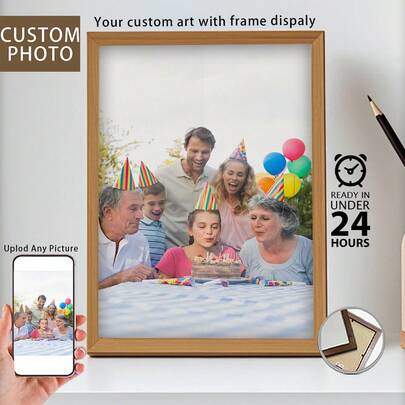 1 pieza, Foto Personalizada, Marco de Madera con Plexi Pulido, Personaliza tus Recuerdos Familiares, Mementos Preciados, Póster de Lienzo Personalizado Impreso, Perfecto para Familias, Parejas, Recuerdos de Mascotas y un Regalo Perfecto para Aniversarios