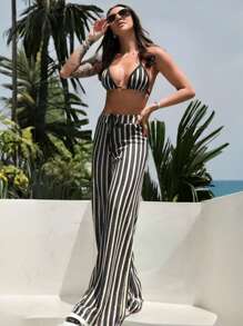 3pcs Women Crochet Bikini Set, Pants Beach Cover Up, European Style Swimwear, Suitable For Women Summer Vacation, Easter, Festivals, Outings, Date Nights, All Women Clothing, Autumn