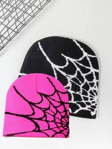 1pc/2pcs Halloween Spider Web Beanie Jacquard Knit Hat, Suitable For Back To School, Travel, Party, Casual, Daily Wear, Holiday Fall Outfit - Multicolor - View 7