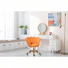 Comfy Home Office Task Chair With Wheels, Cute Modern Upholstered PU Seashell Back Adjustable Swivel Vanity Desk Chair, For Women,For Girls, Living Room(PU-Orange) - Orange - View 4