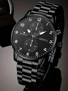 8 pièces/ensemble Montre à quartz mode affaires pour hommes, cadran rond minimaliste, bracelet en alliage de zinc, bague, collier pendentif - convient pour le port quotidien, anniversaire, fête, Ramadan, Nouvel An, Halloween, Pâques, Saint-Valentin, Aïd al-Fitr, accessoires de montre
